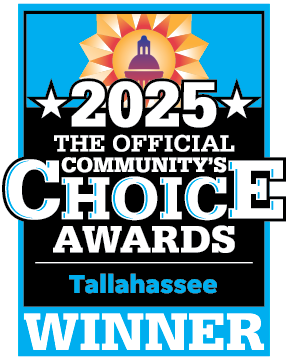 2025 Community’s Choice Awards Winner logo for Redemption Orthodontics in Tallahassee, FL, with sun and capitol dome graphic.