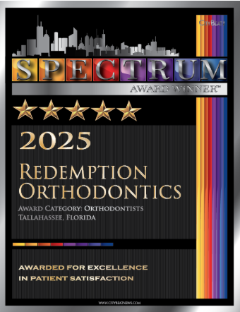 2025 Spectrum Award plaque for Excellence in Customer Service, awarded to Redemption Orthodontics in Tallahassee, FL.
