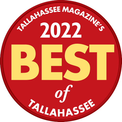 Tallahassee Magazine 2022 Redemption Orthodontics in Tallahassee, FL featured on a red badge reading "Tallahassee Magazine's 2022 Best of Tallahassee.
