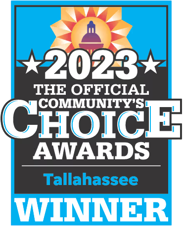Community Choice Award 2023 Community's Choice Awards 2023 Winner badge featuring sunburst and capitol, awarded to Redemption Orthodontics in Tallahassee, FL.